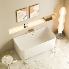 Bessemer Gloss White Rectangular Acrylic Back to Wall Bath with Overflow